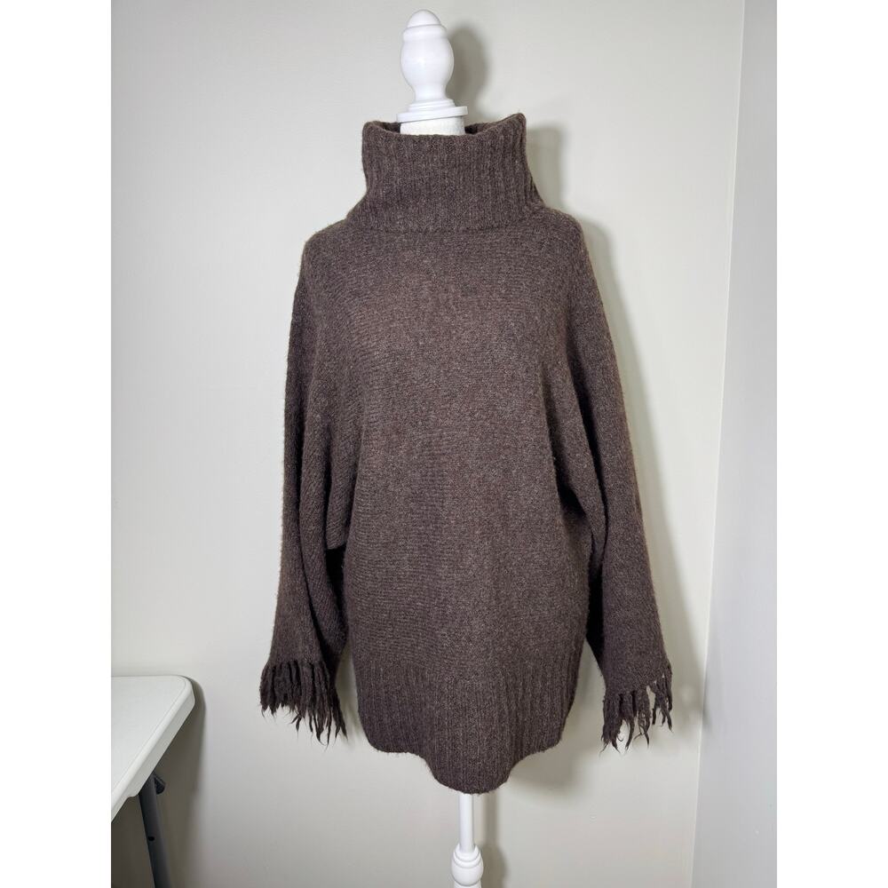 Vintage Y2K 90s Brown Boho Wool Knit Turtleneck Sweater S